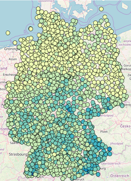 Karte mit Gamma-Ortsdosisleistung-Messstationen