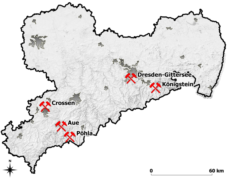 Abbildung: Lage der Standorte der Wismut GmbH (Quelle: Wismut GmbH)